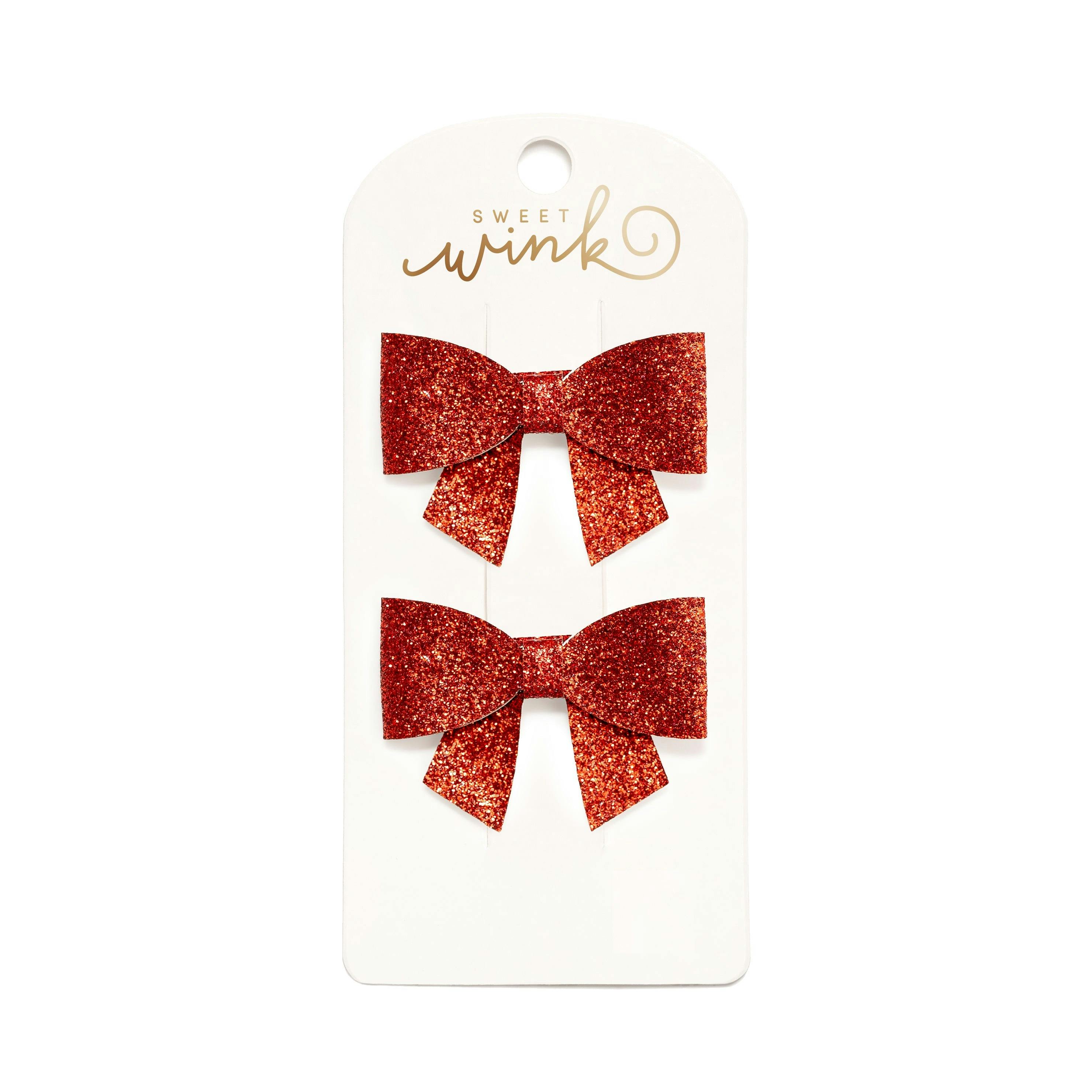 Ruby Sparkle Bow Clip Set