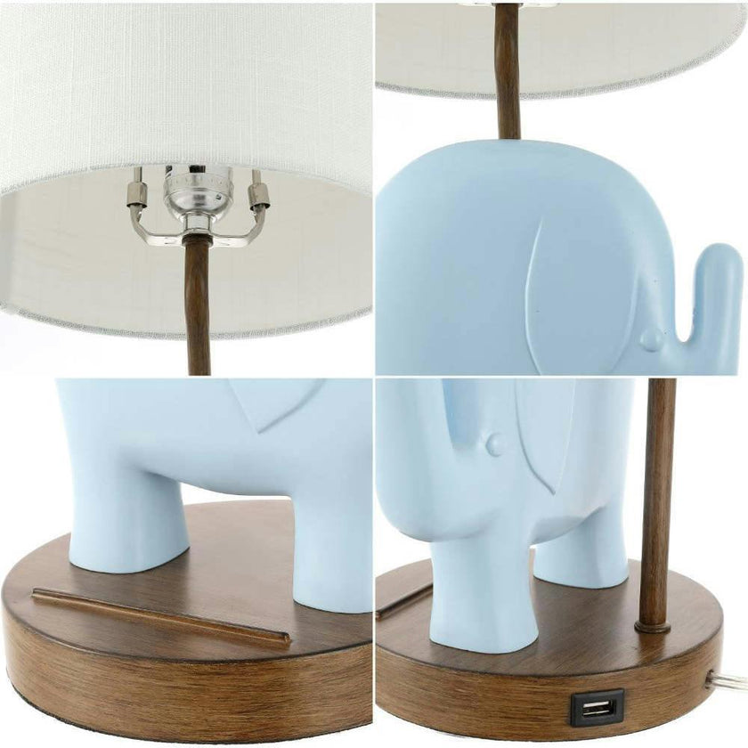 Ellie Bohemian Designer Iron/Resin Elephant LED Kids Table Lamp with Phone Stand and USB Charging Port