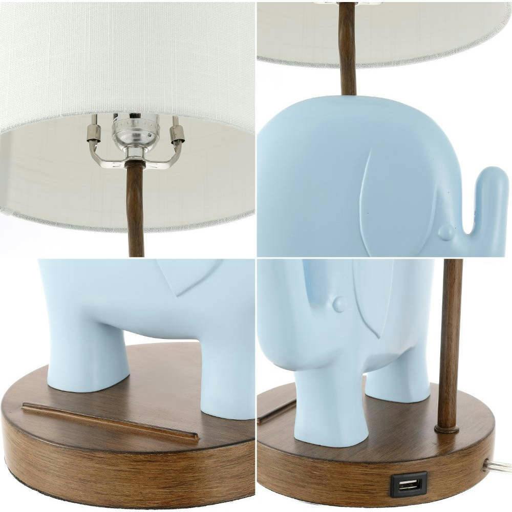 Ellie Bohemian Designer Iron/Resin Elephant LED Kids Table Lamp with Phone Stand and USB Charging Port