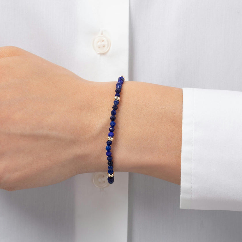 14K Gold Blue Lapis Segment Bead Bracelet