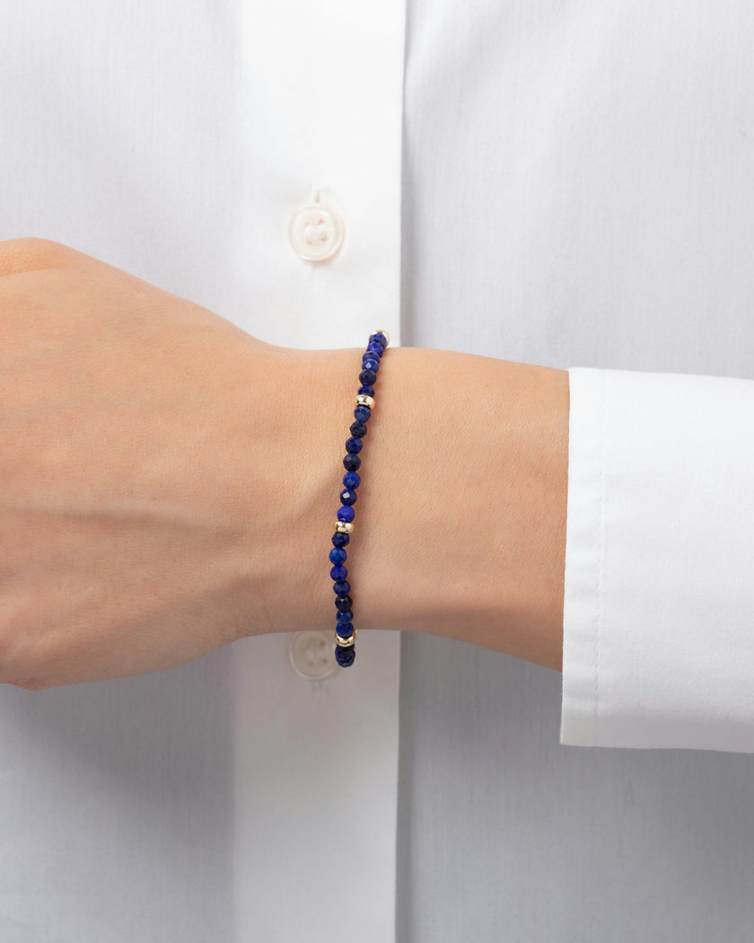 14K Gold Blue Lapis Segment Bead Bracelet