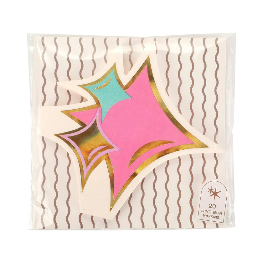 Packed Party Just Sparkle Die-Cut Dessert Napkins 20ct - Gold Foil Sparkle-Shaped 3-Ply Napkins for Birthdays and Celebrations