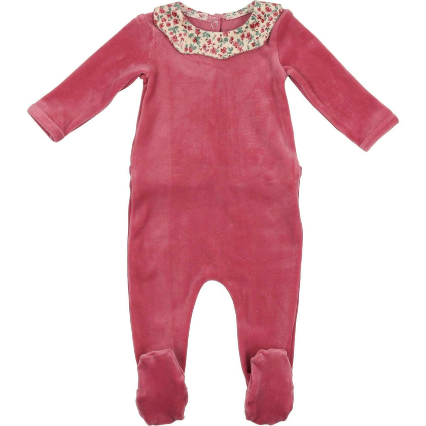 Girl's Velour Collar Long Sleeve Footie