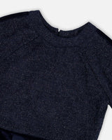 3/4 Sleeve Lurex Dress Navy Blue