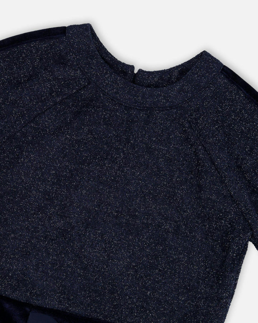 3/4 Sleeve Lurex Dress Navy Blue