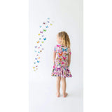 Watercolor Butterfly Short Sleeve Ruffled Twirl Dress