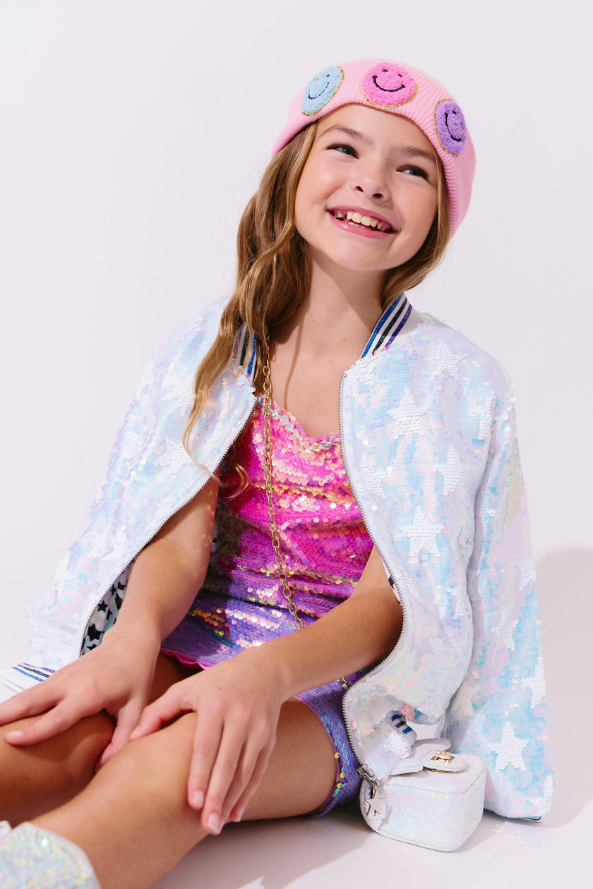 Iridescent Star Sequin Bomber