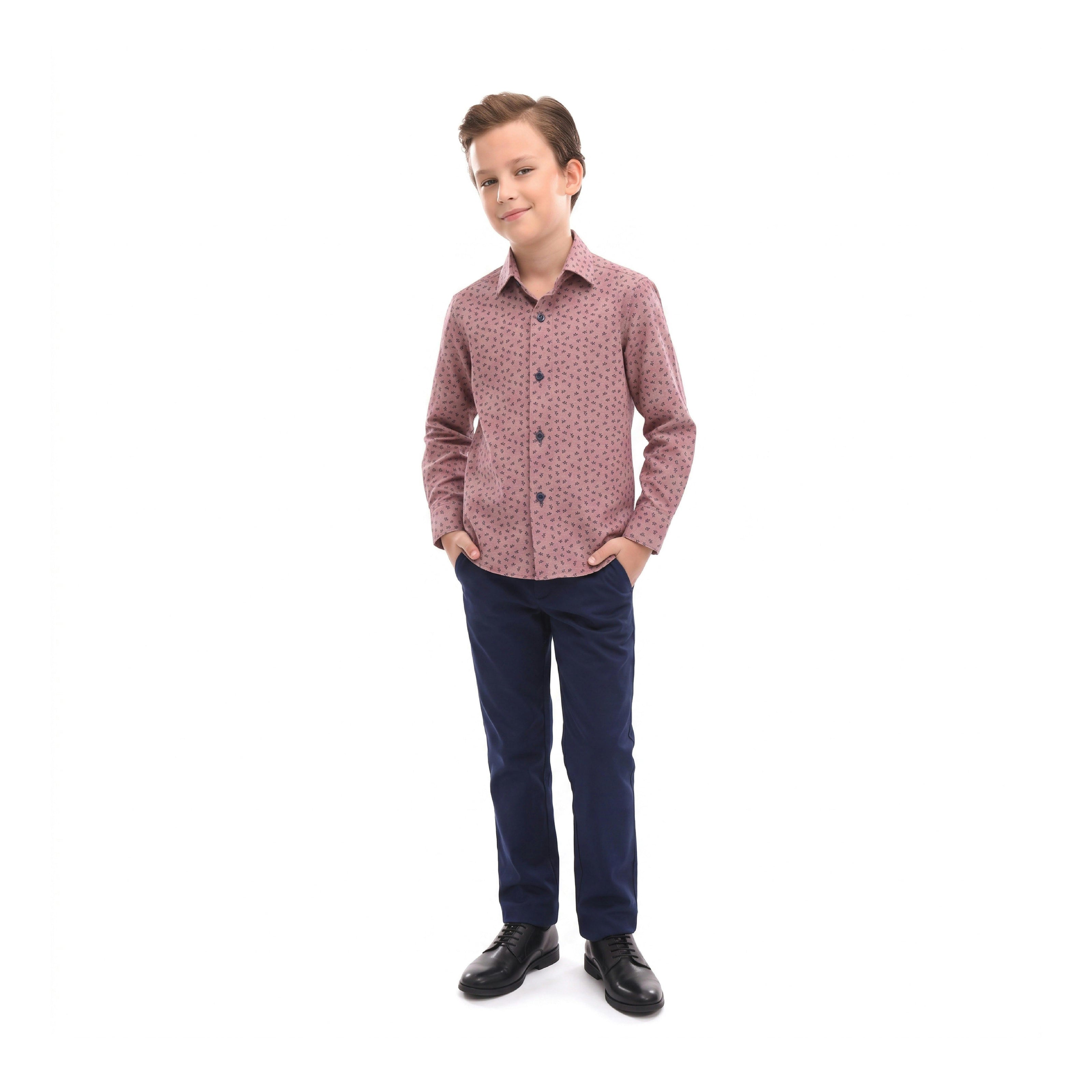 Red Dandelion Print Dress Shirt