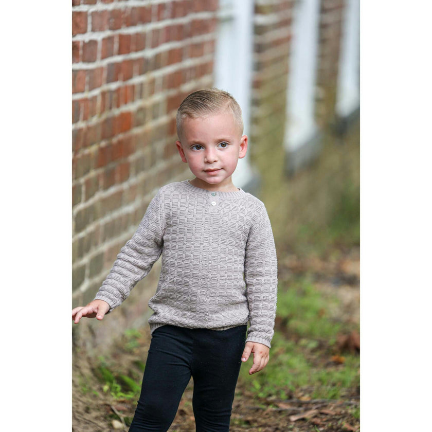 Tiny Tiles Knit Henley Collar Crew Fit Sweater