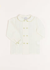 Double-Breasted Peter Pan Collar Shirt with Green Silk Piping (12mths-10yrs)