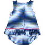 Stripe Knit Romper With Pom Poms & Flowers