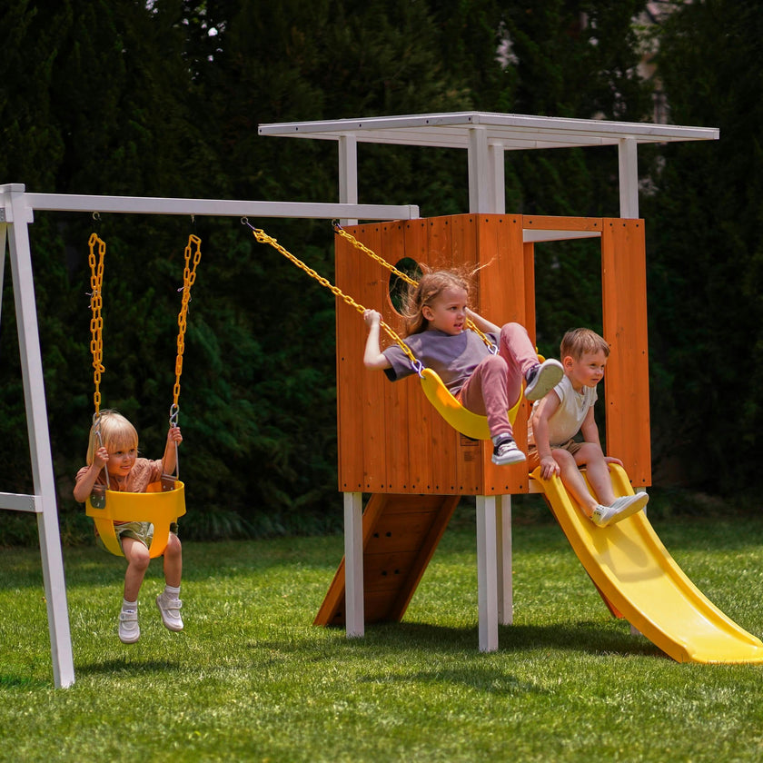 Forest Small Outdoor Toddler Swing Set | Compact Wooden Swing Frame for Babies & Kids