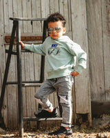 French Terry Black Denim Pants With Contrasting Patch