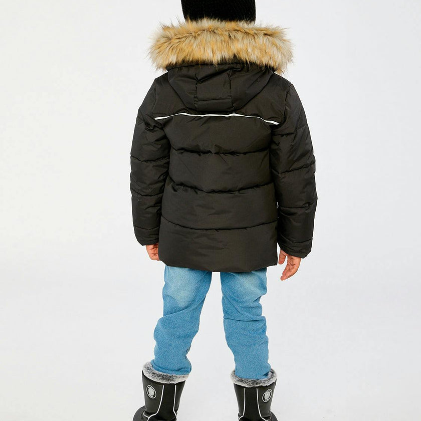Winter Jacket with Faux-Fur Hood Black