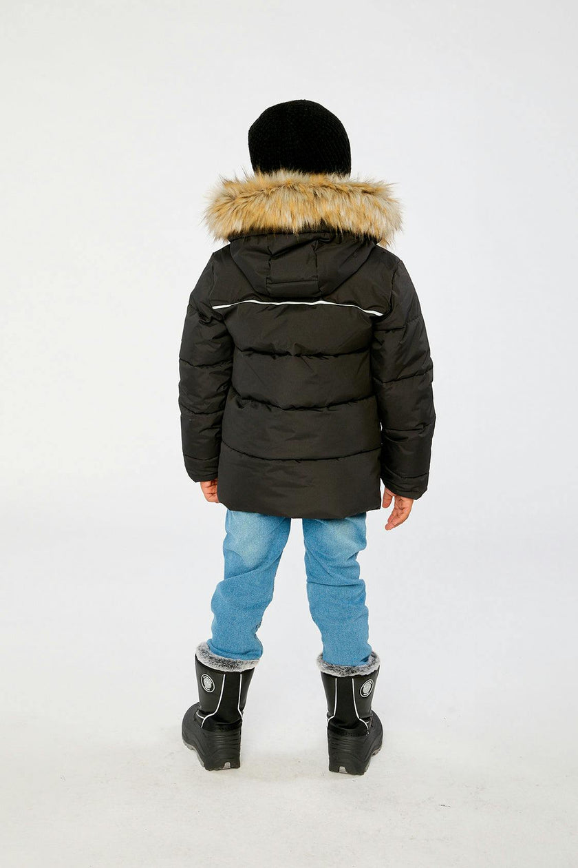 Winter Jacket with Faux-Fur Hood Black