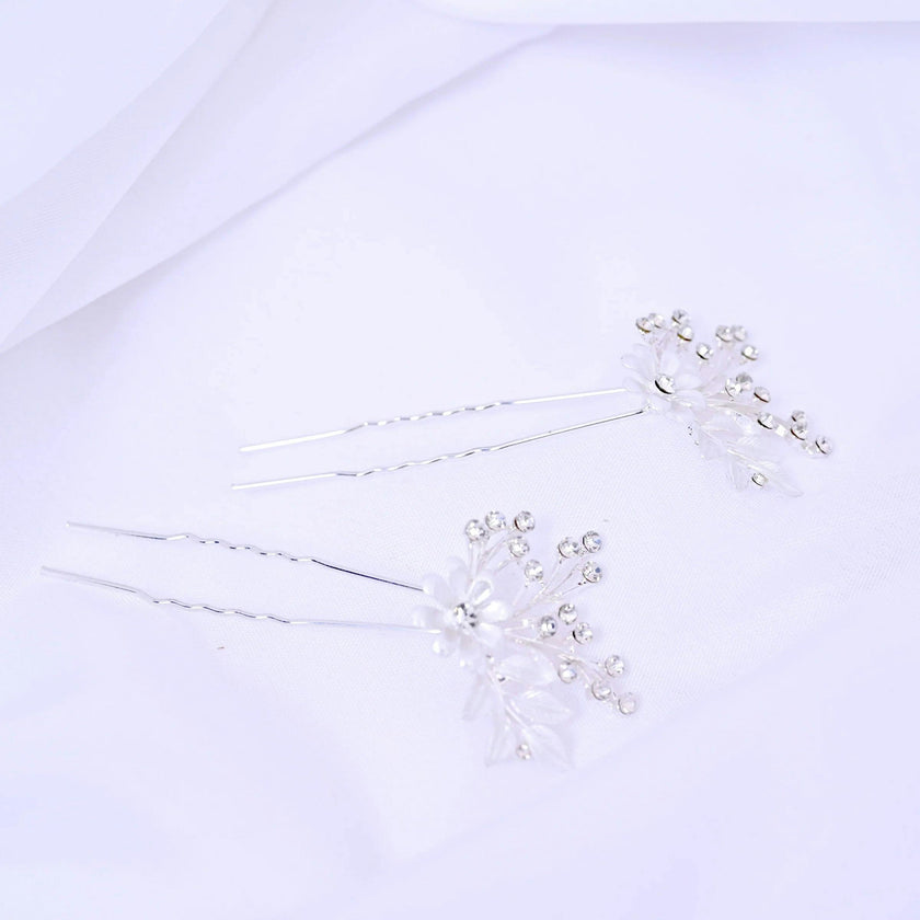 Crystal Flower Rhinestone Accented Hair Clips
