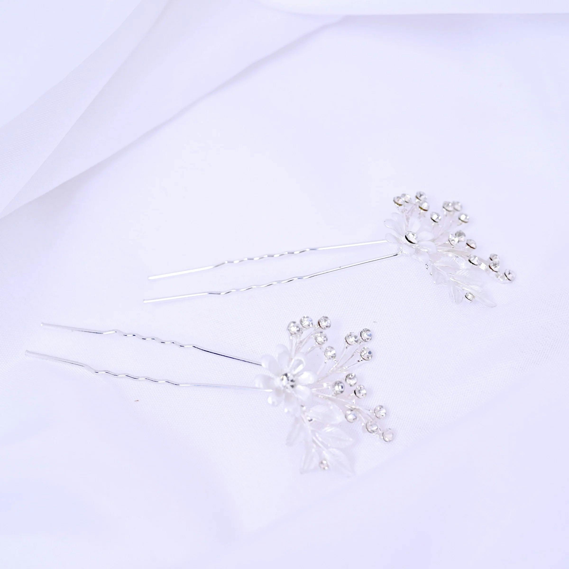 Crystal Flower Rhinestone Accented Hair Clips