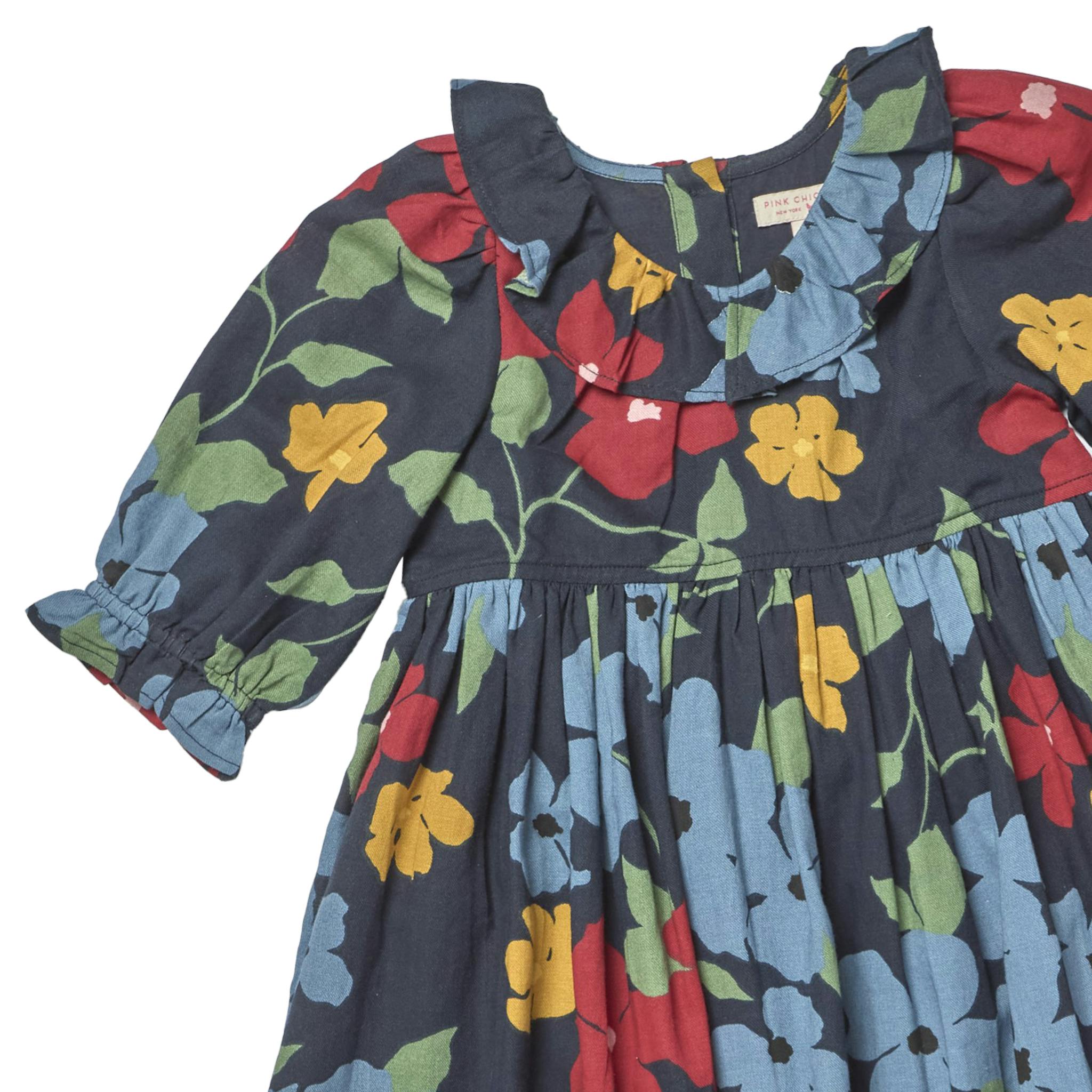 Girls Amara Dress - Navy Hibiscus Floral