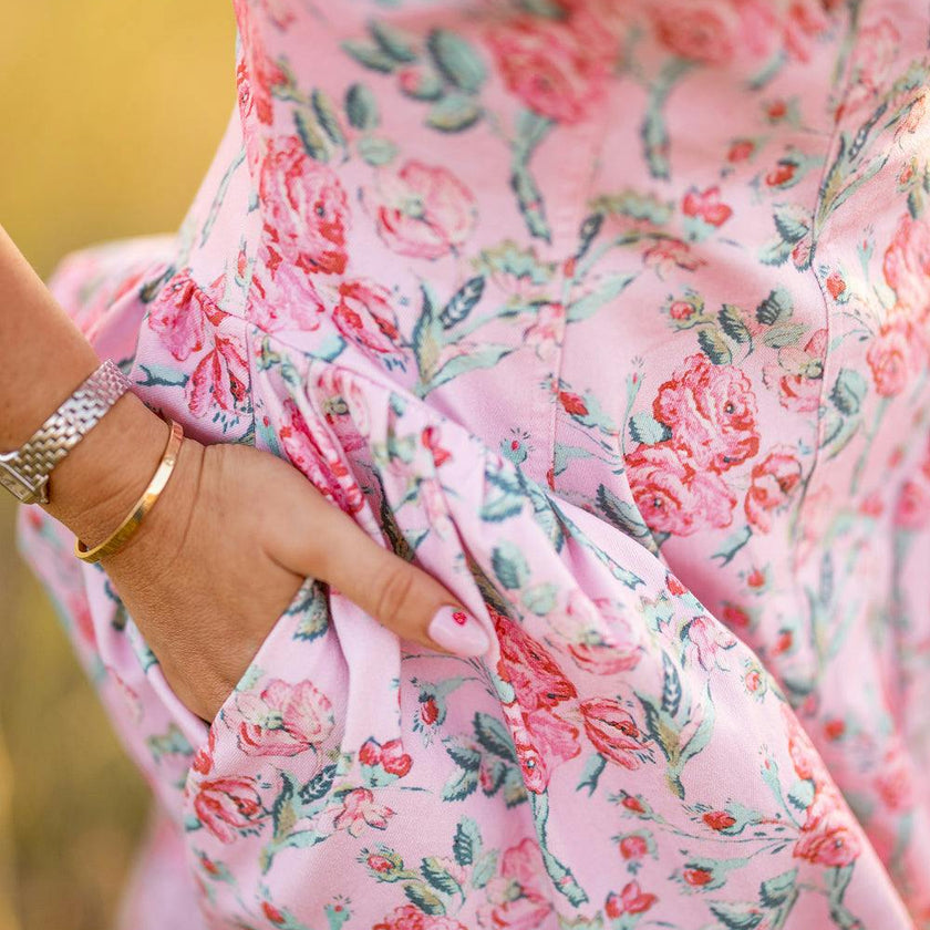 Edith Dress in Pink Sketched Flower