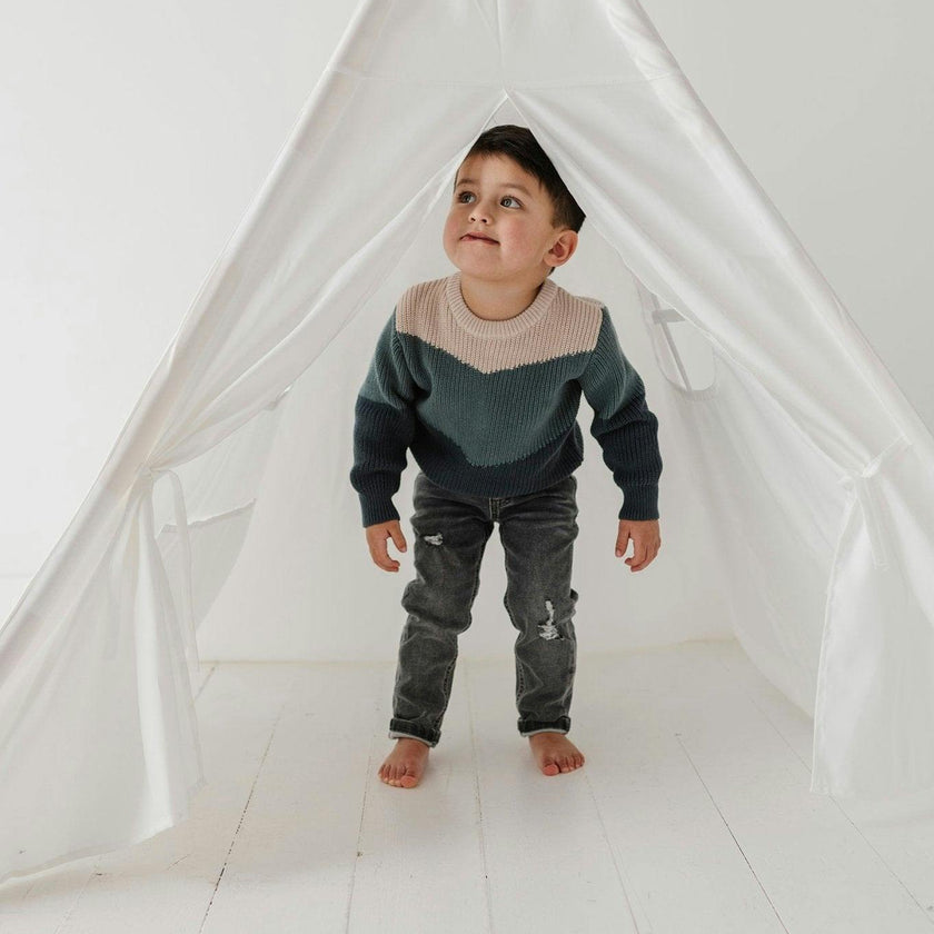 Boys Colorblock Knit Sweater in Slate