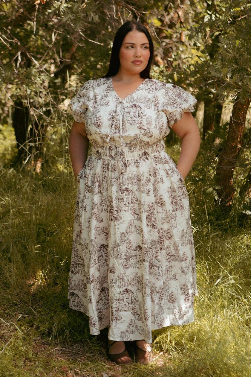 Zaza Midi Dress in Brown Toile