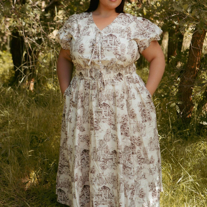 Zaza Midi Dress in Brown Toile