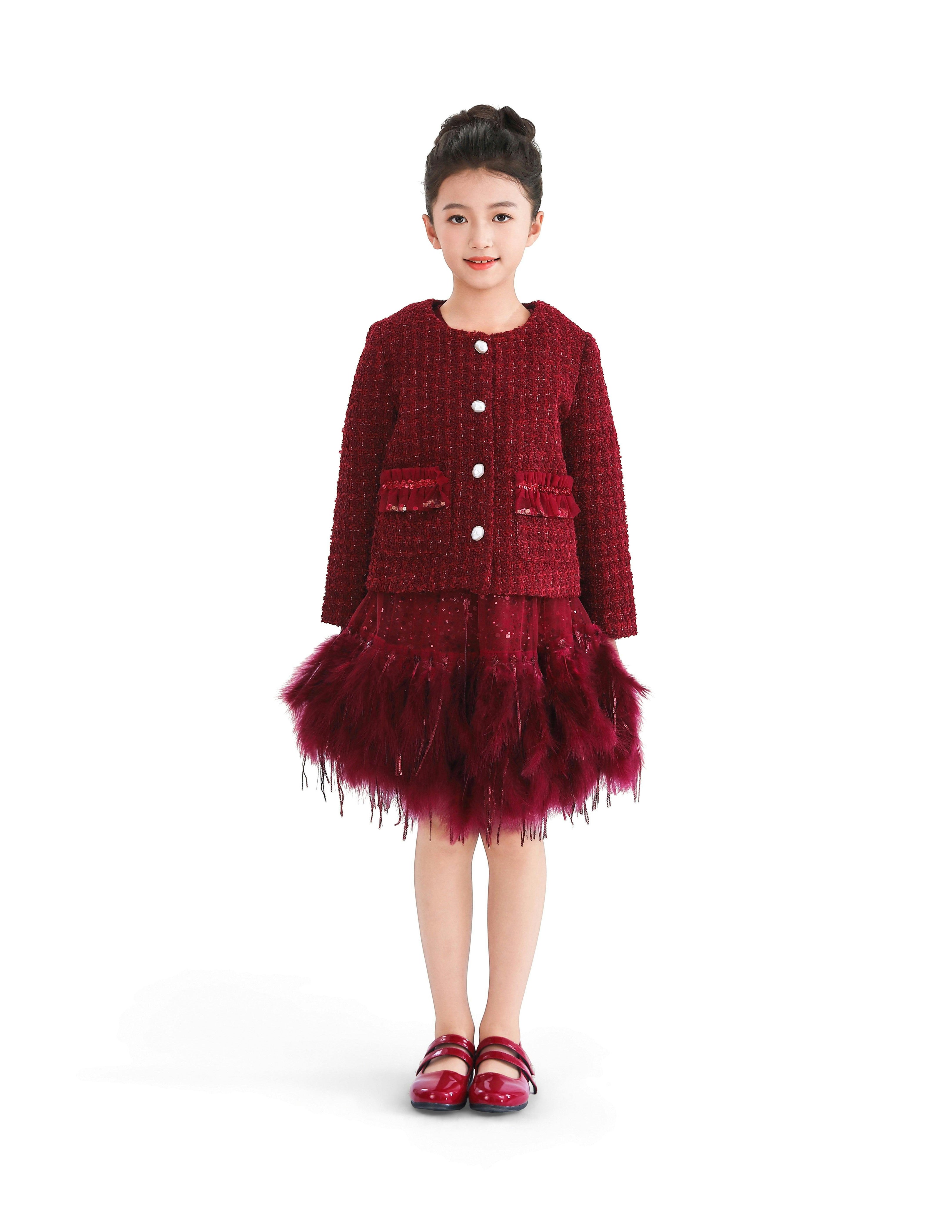 Red Tweed Button-Up Jacket