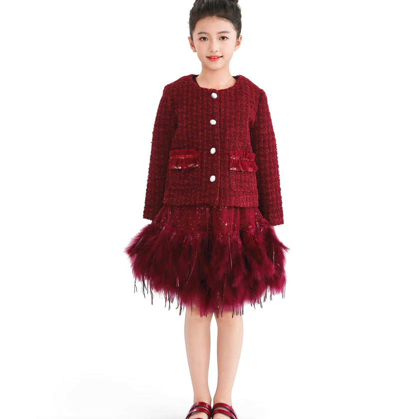 Red Tweed Button-Up Jacket