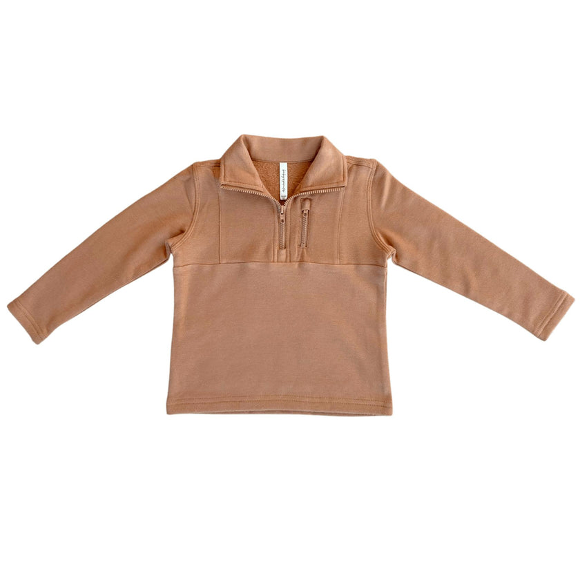 Boys 3/4 Fleece Zip Sweatshirt in Caramel