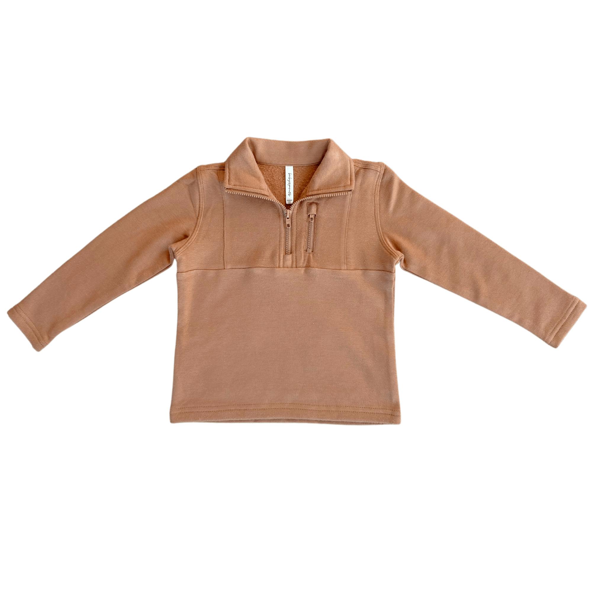 Boys 3/4 Fleece Zip Sweatshirt in Caramel