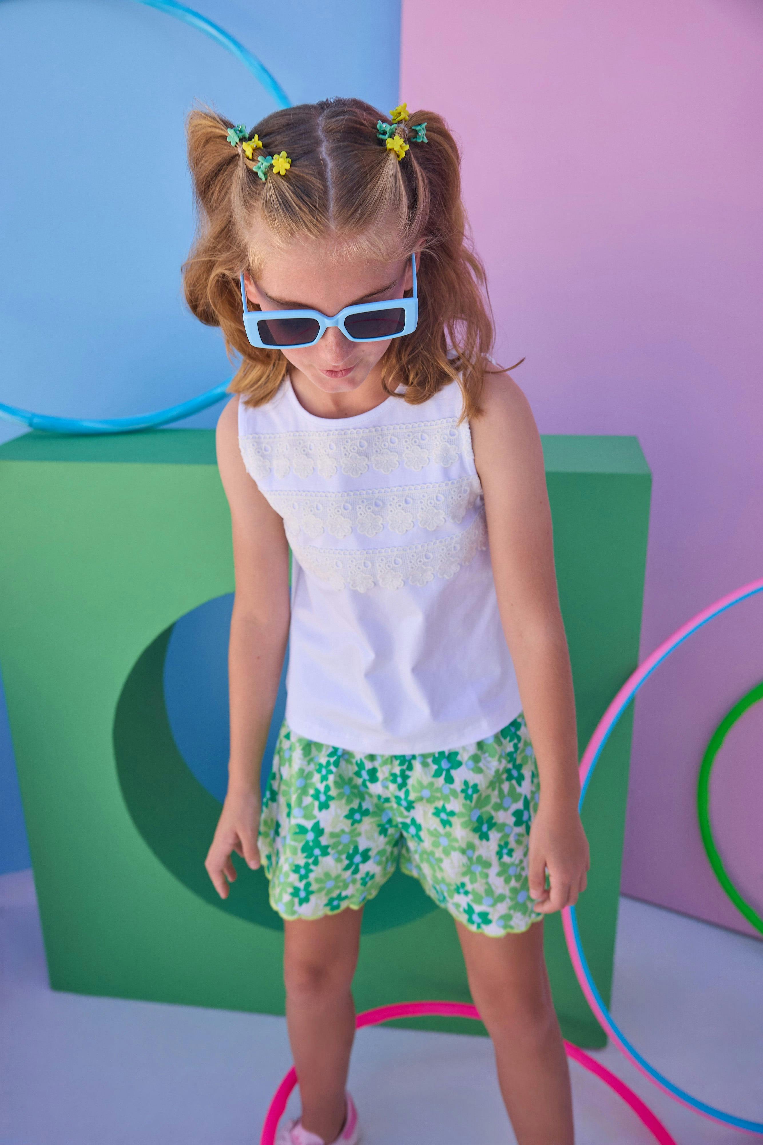 Shirred Shorts - Greenspring Groovy Floral