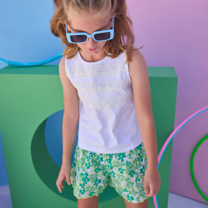 Shirred Shorts - Greenspring Groovy Floral