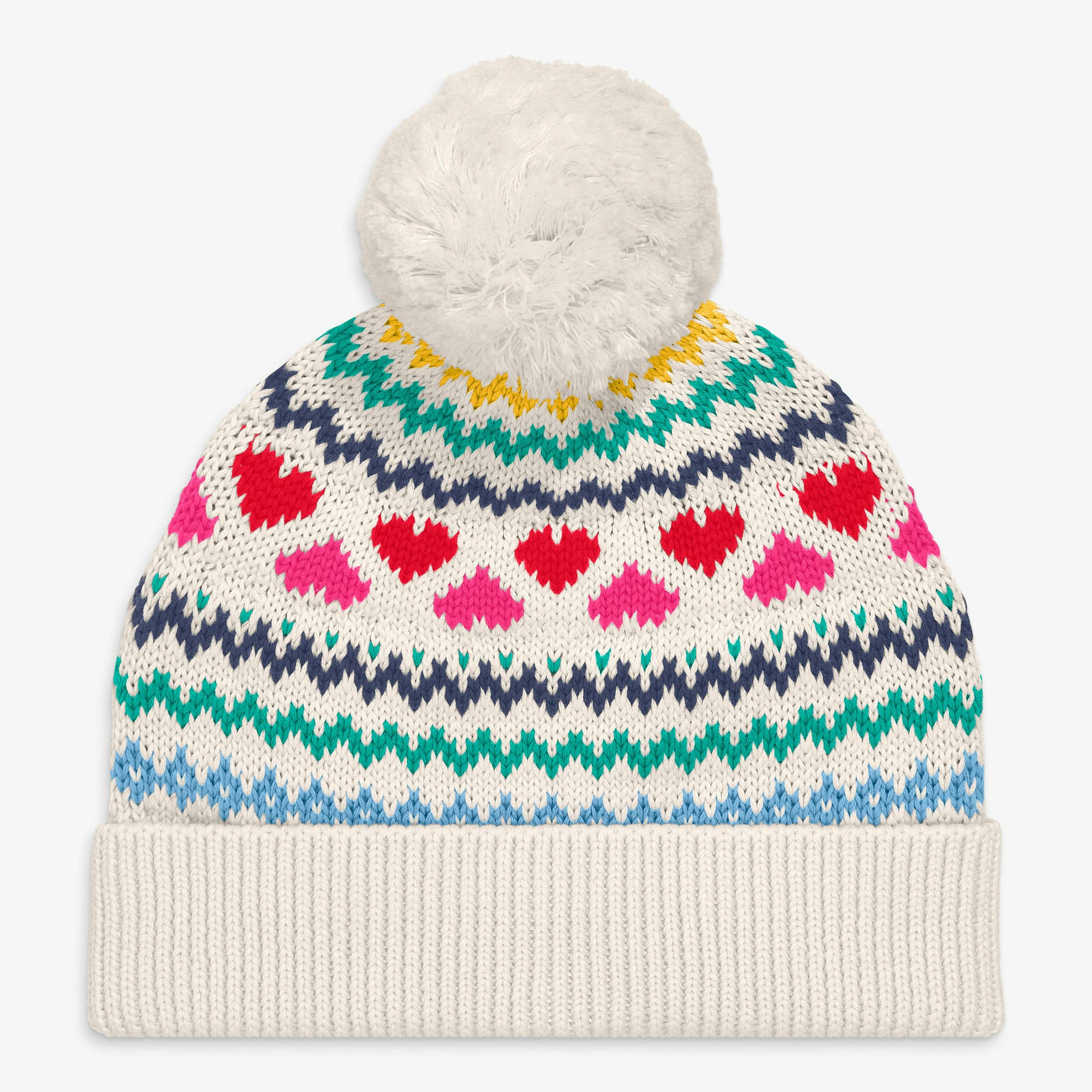 Kids knit beanie in heart fair isle