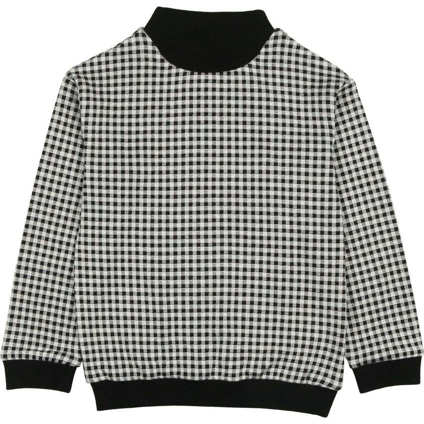 Unisex Soft Gingham Contrast Mock Neck & Cuff Top