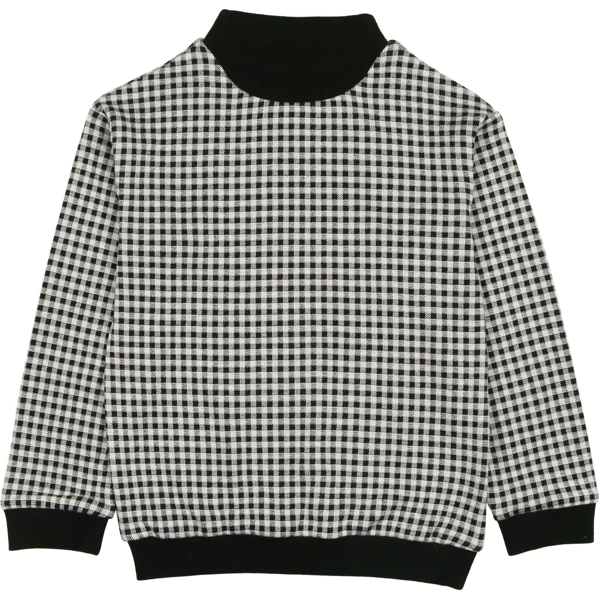 Unisex Soft Gingham Contrast Mock Neck & Cuff Top