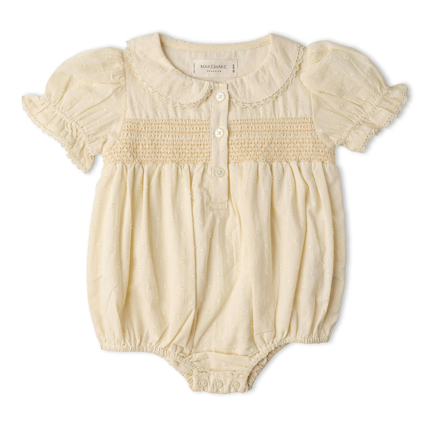 Organic Smocked Button Romper - Butter Yellow