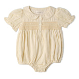 Organic Smocked Button Romper - Butter Yellow