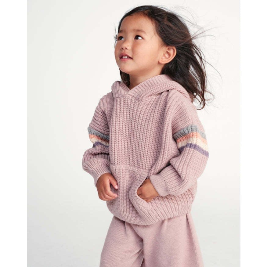 Chunky Ribbed Knit Long Sleeve Front Pocket Boxy Fit Hooded Sweater