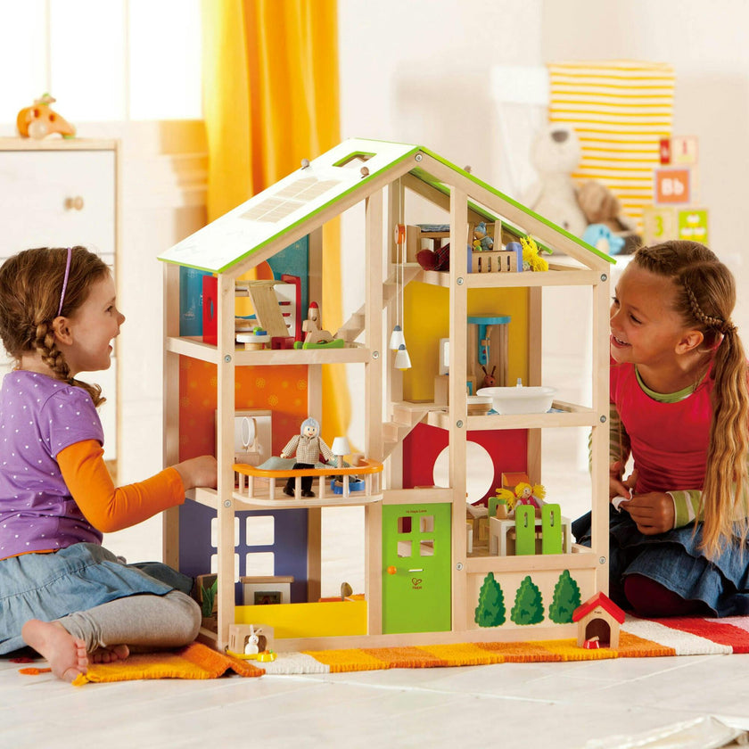 All Seasons Wooden Dollhouse - Kids Furnished Wooden Playset