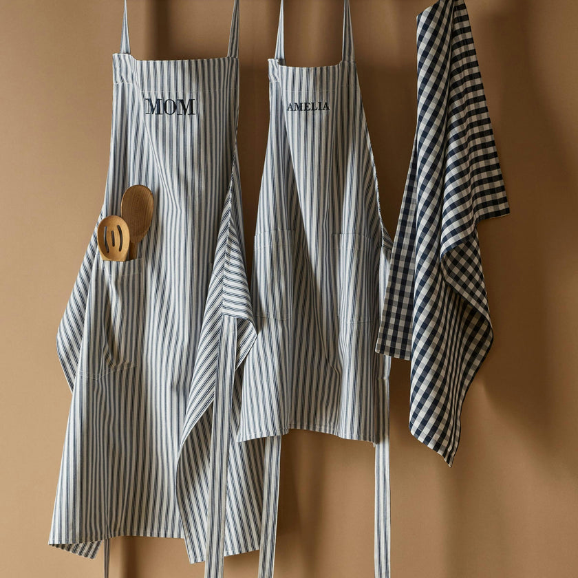 Adult Apron in Navy French Ticking