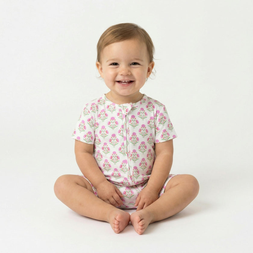 Pink Posy Short Sleeve & Shorts Bamboo Sleeper