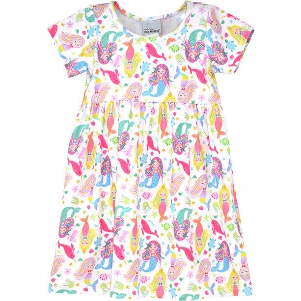 UPF 50+  Laya Short Sleeve Tee Dress - Rosy, Mermaid Friends