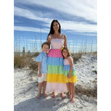 Women's Smock Bodice Tiered Dress in Block Print