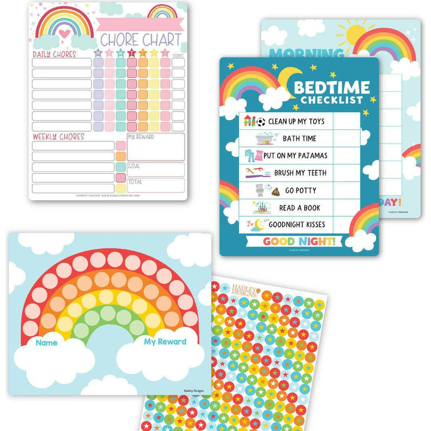 Colorful Kids Reward Sticker Charts & Day-N-Night Routine Charts Bundle