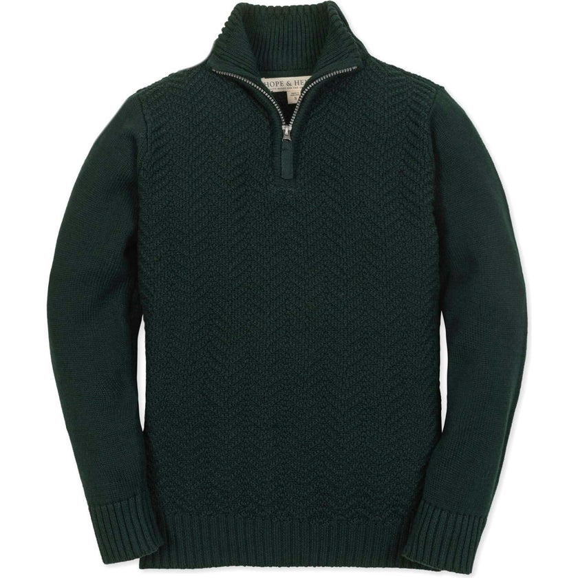Organic Long Sleeve Half Zip Cable Pullover Sweater, Green