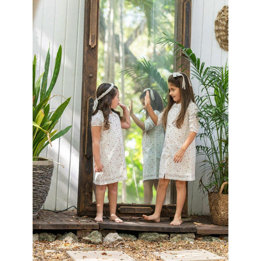 Clipdot Floral Peter Pan Collar 3/4 Sleeve Dress
