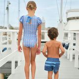 Girls Blue Primrose Puff Sleeve One Piece