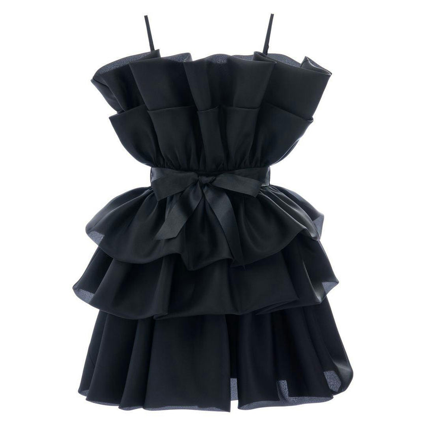 Black Noella Ruffle Bow Dress