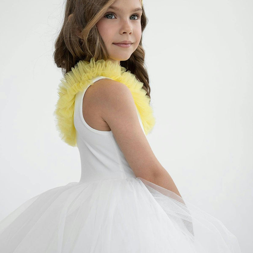 One Shoulder Yellow Ruffle Tutu Dress