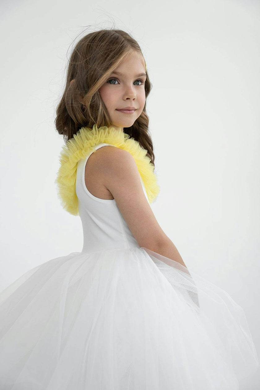 One Shoulder Yellow Ruffle Tutu Dress